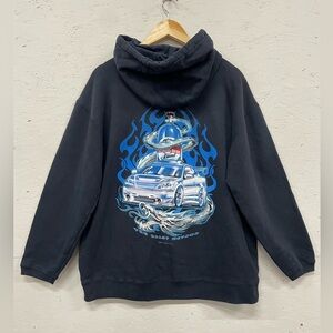 Vintage 2000s Y2K ODM Zum Speed Dykom Blue Flames Dragon Hoodie, Size XL